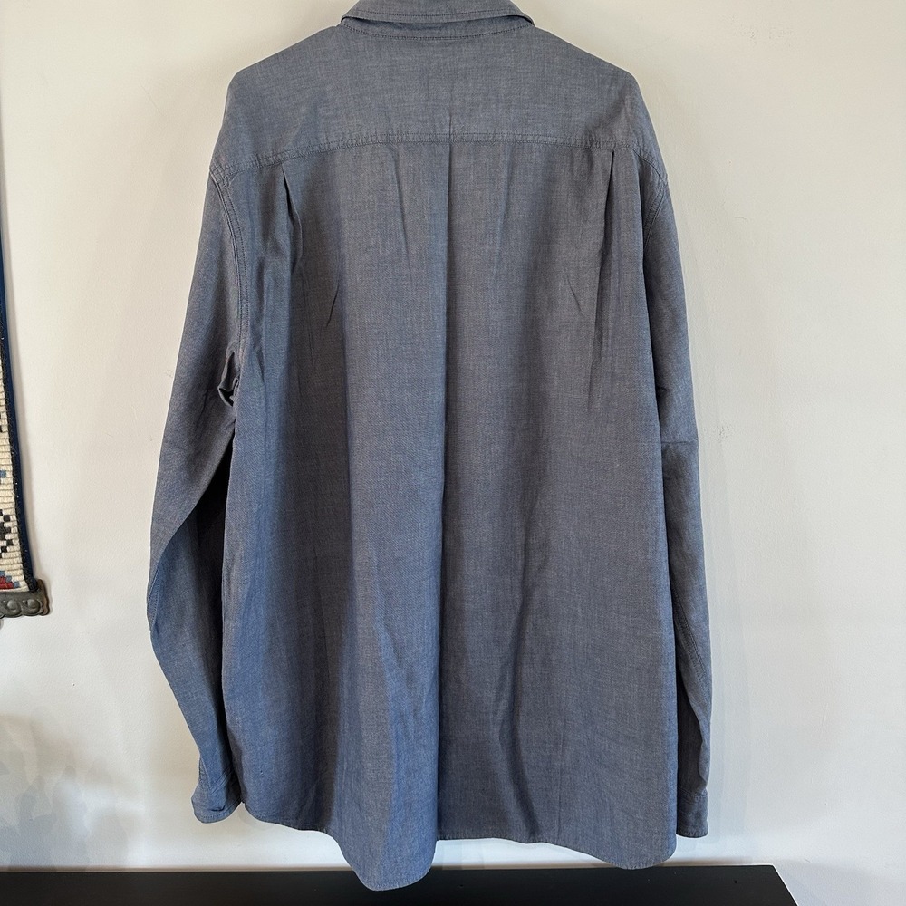 Mens Carhartt Button Shirt Blue Long Sleeve Shirt Relaxed Fit Blue Chambray 2XL - Picture 4 of 12
